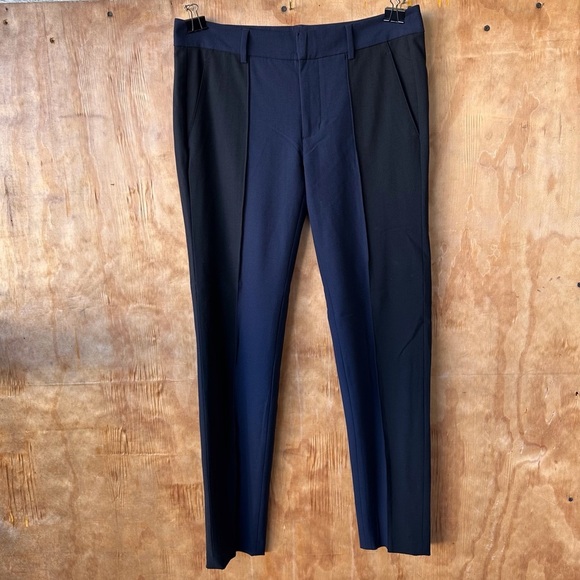 Vince Wool Tapered Two Tone Blue Black Seam Front Tuxedo Trousers - Picture 2 of 12